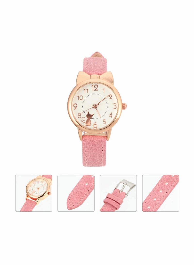 Quartz Girls Watches for Kids- Cute Waterproof with Cartoon Cat Pattern, Japanese Movement Wristwatch Kids