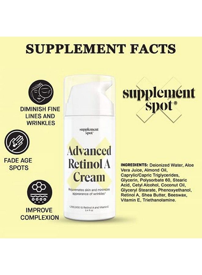 Advanced Retinol A Cream Retinol Moisturizer Cream W/ Vitamin E Coconut & Almond Oil Retinol Daily Antiaging Cream For Face Best Retinol Cream For Smoother Looking Skin (3.4 Oz)