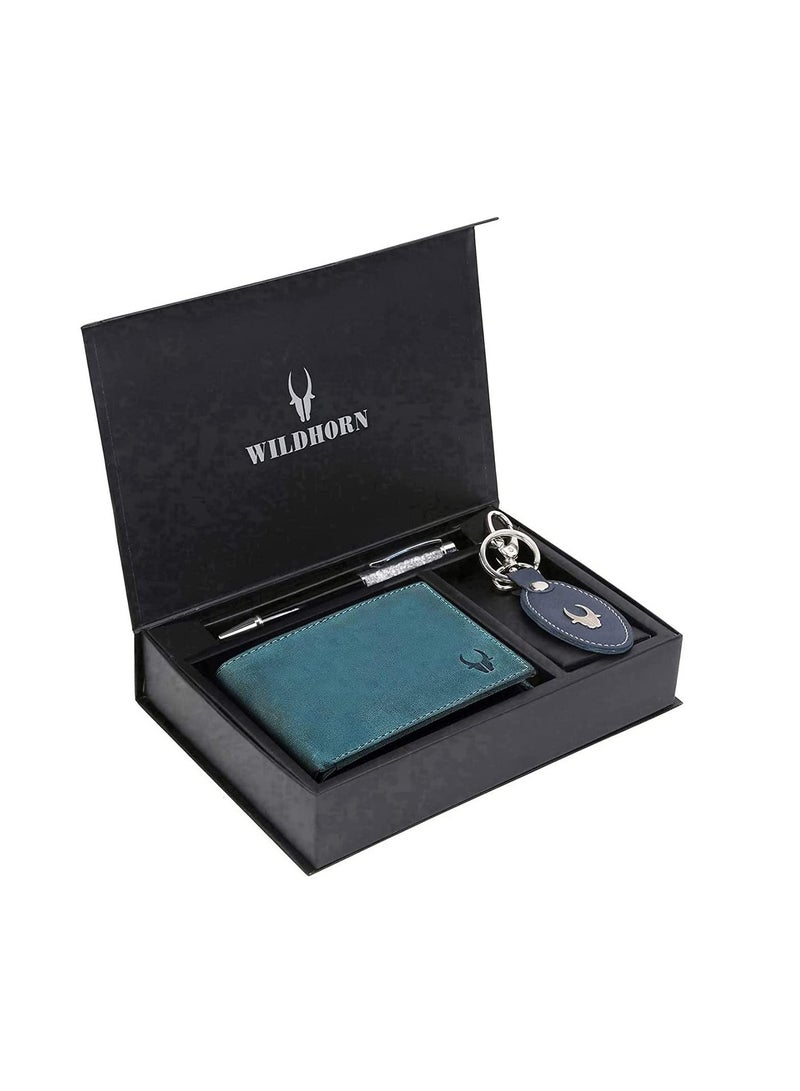 Leather Wallet Keychain And Pen Combo For Men Gift Hamper
