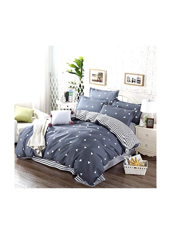 3-Piece Printed Duvet Cover Set Polyester Grey/White