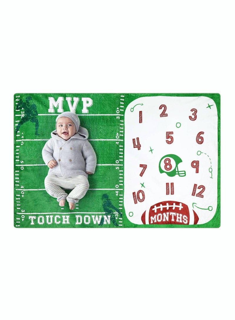 Baby Photography Blanket, Monthly Milestone Sports Background Prop Personalized Blanket for Newborn Shower, Football Theme, Month Pictures