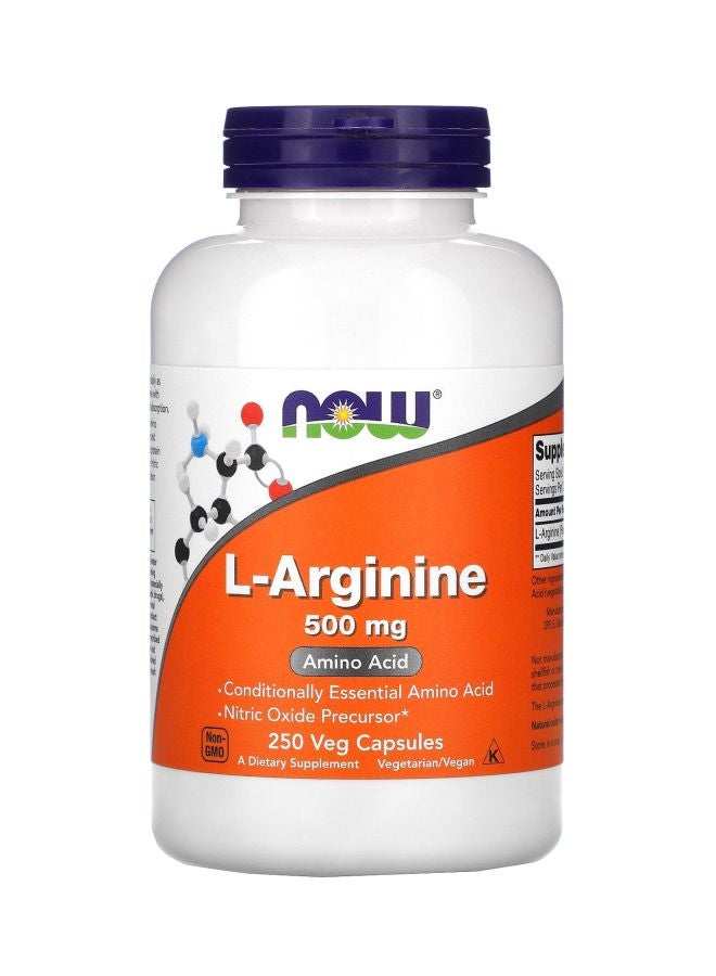 L-Arginine Amino Acid Dietary Supplement 500mg - 250 Capsules