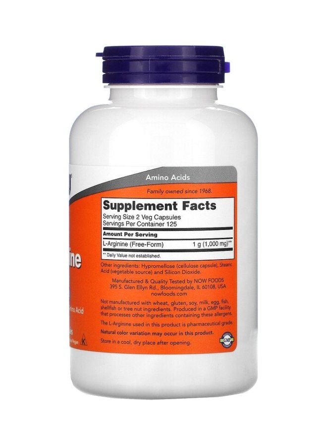 L-Arginine Amino Acid Dietary Supplement 500mg - 250 Capsules