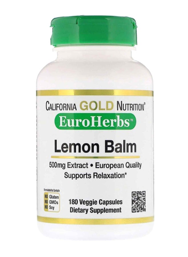 Euro Herbs Lemon Balm -180 Veggie Capsules