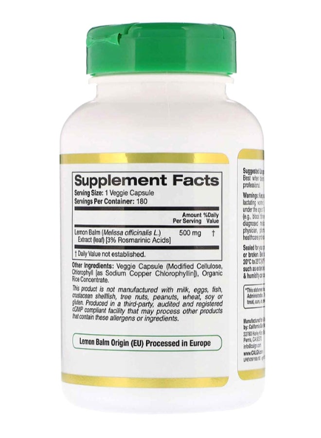 Euro Herbs Lemon Balm -180 Veggie Capsules