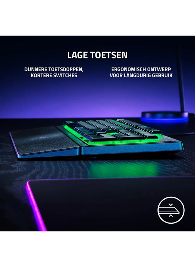 Ornata V3 X Low Profile Mecha-Membrane Wired Keyboard, UV Coated Keycaps, Single Zone RGB Lighting, 1000 Hz Ultrapolling, Wrist Rest, Silent Switch, US English Layout, Black | RZ03-04470100-R3M1