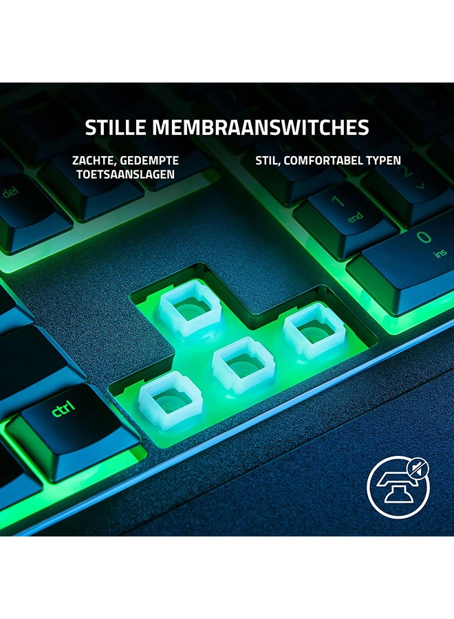 Ornata V3 X Low Profile Mecha-Membrane Wired Keyboard, UV Coated Keycaps, Single Zone RGB Lighting, 1000 Hz Ultrapolling, Wrist Rest, Silent Switch, US English Layout, Black | RZ03-04470100-R3M1
