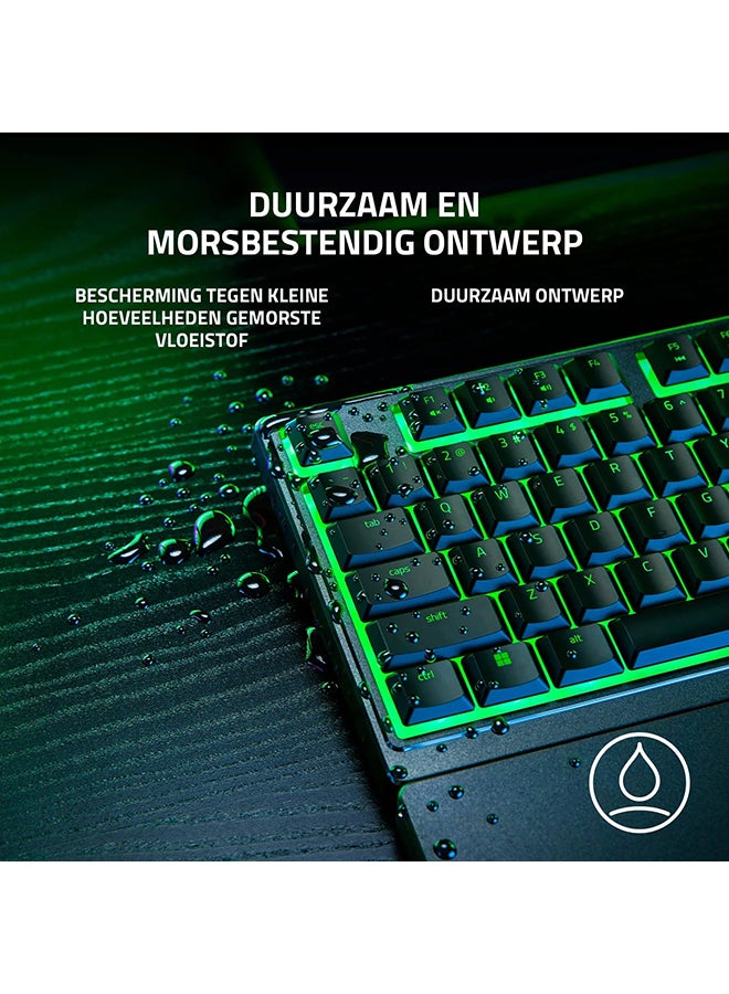 Ornata V3 X Low Profile Mecha-Membrane Wired Keyboard, UV Coated Keycaps, Single Zone RGB Lighting, 1000 Hz Ultrapolling, Wrist Rest, Silent Switch, US English Layout, Black | RZ03-04470100-R3M1