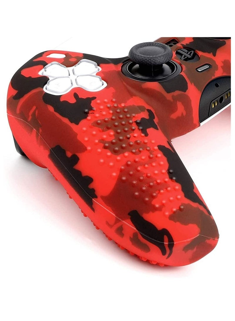 Silicone Shell Accessories For PS5 Wireless Controller Handles With Non Slip Dust Protection Cover, Handle x 1, Thumb 10 (Red Camouflage)