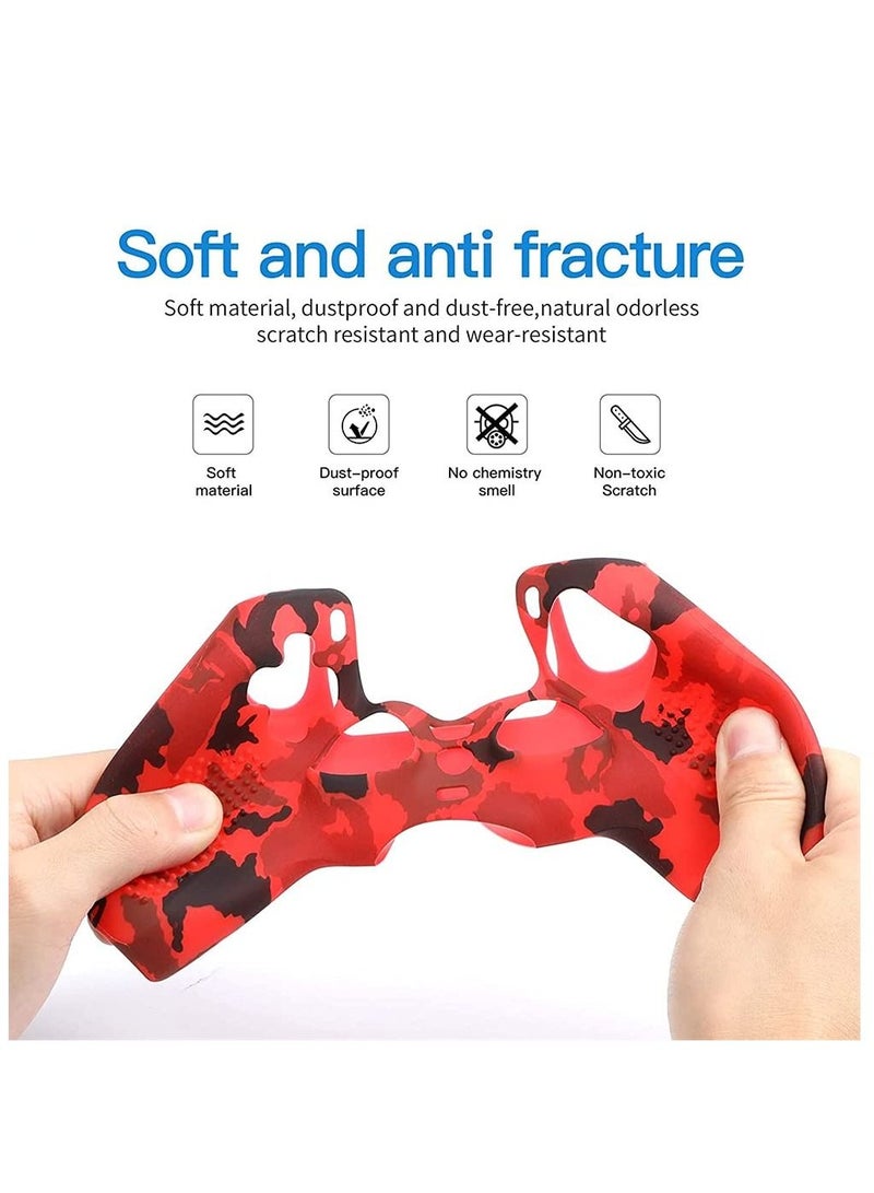 Silicone Shell Accessories For PS5 Wireless Controller Handles With Non Slip Dust Protection Cover, Handle x 1, Thumb 10 (Red Camouflage)