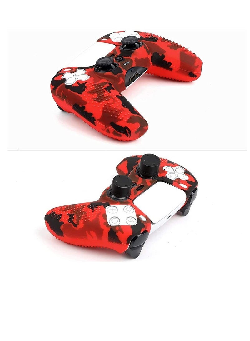 Silicone Shell Accessories For PS5 Wireless Controller Handles With Non Slip Dust Protection Cover, Handle x 1, Thumb 10 (Red Camouflage)