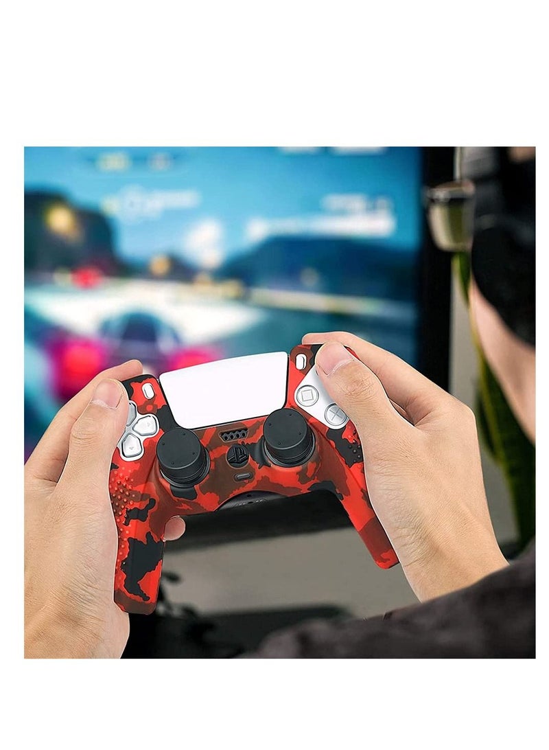 Silicone Shell Accessories For PS5 Wireless Controller Handles With Non Slip Dust Protection Cover, Handle x 1, Thumb 10 (Red Camouflage)