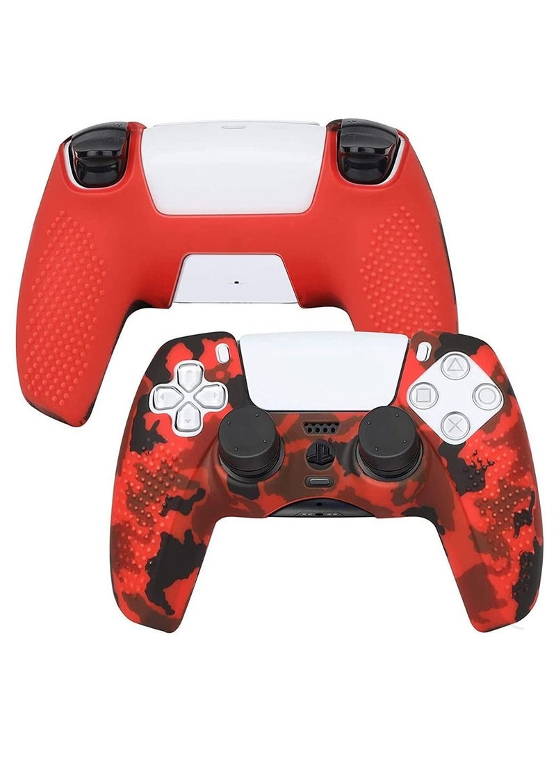 Silicone Shell Accessories For PS5 Wireless Controller Handles With Non Slip Dust Protection Cover, Handle x 1, Thumb 10 (Red Camouflage)