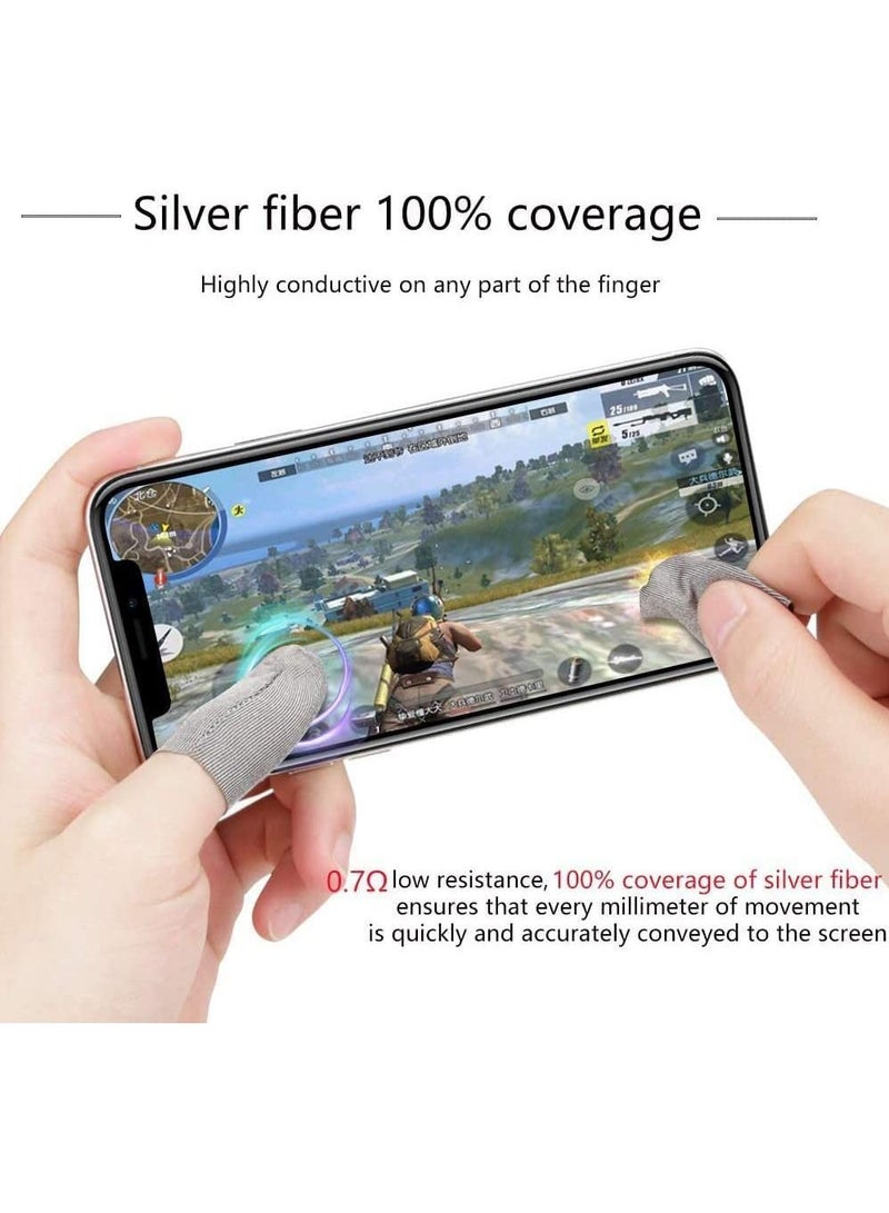 PUBG Mobile Game Finger Sleeve Sets, Sterling Silver Fiber, Anti-Sweat Breathable Full Touch Screen Sensitive Shoot Aim Joysticks Set, Rules of Survival (5 Pack, Gray)