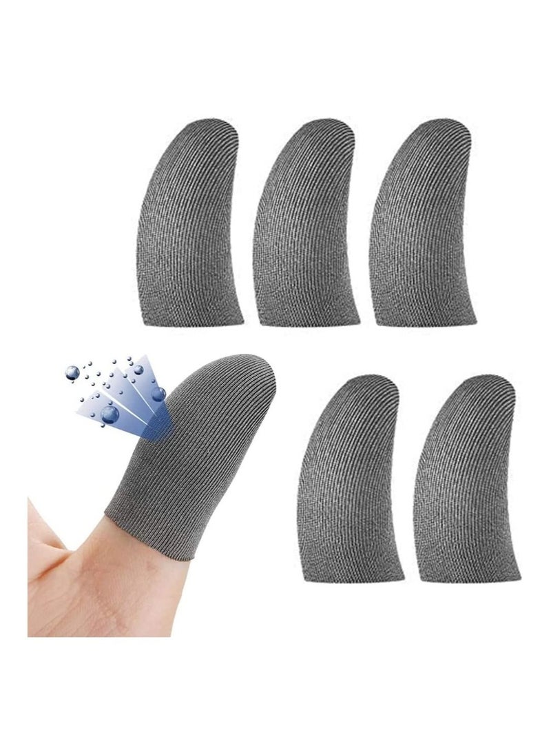 PUBG Mobile Game Finger Sleeve Sets, Sterling Silver Fiber, Anti-Sweat Breathable Full Touch Screen Sensitive Shoot Aim Joysticks Set, Rules of Survival (5 Pack, Gray)
