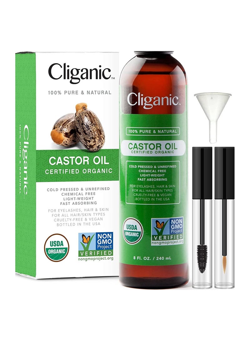 Cliganic USDA Organic Castor Oil  with Eyelash Kit 8oz
