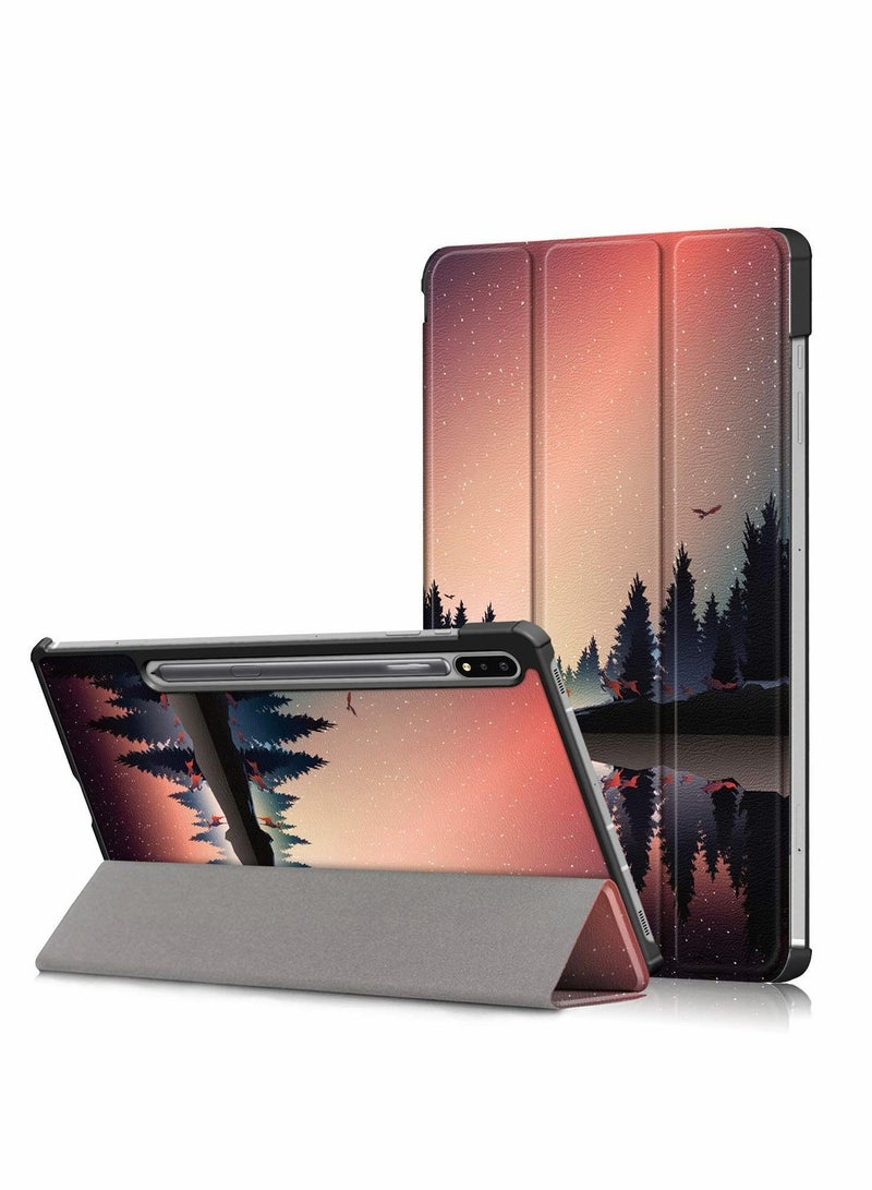 For Samsung Galaxy Tab S8/S7 Tablet Cover Slim Lightweight Tri-Fold Stand Case Shell Auto Wake/Sleep Folio (Forest Dusk)