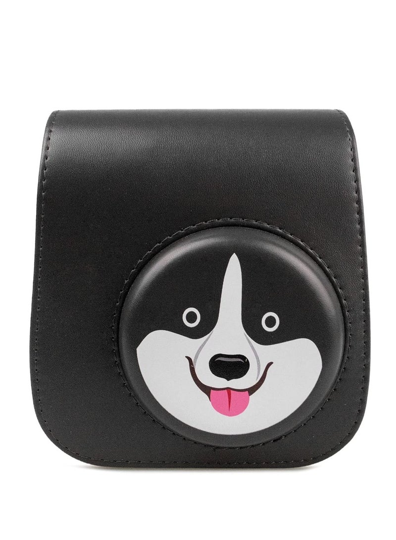 PU Leather Case for Fujifilm Instax Mini 11, with Adjustable Shoulder Strap Instant Camera Cover Black Dog Designed