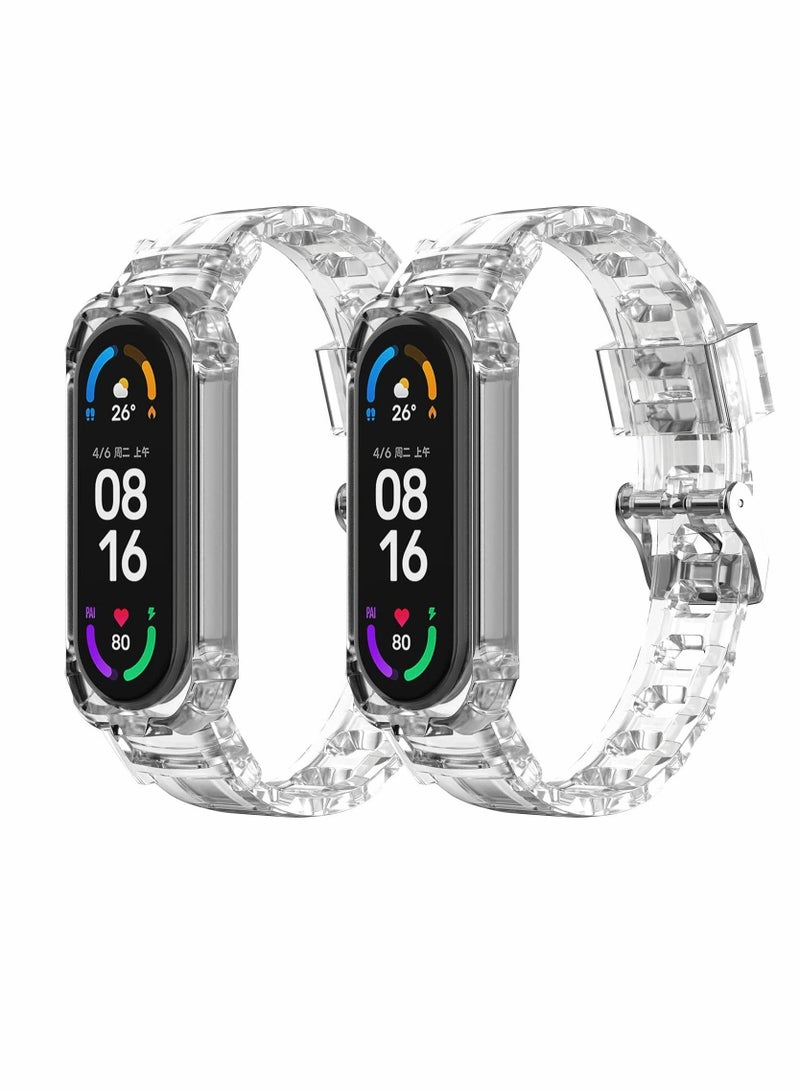 Replacement Strap, Sport Wristband, Adjustable Bracelet, for Xiaomi Mi Band 5 Bands/for 6 Bands, 2 Pack (Clear+Clear)