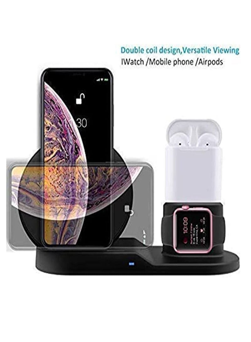 3 in 1 Wireless Charging Station Fast Dock For Qi Charger Compatible for iPhone11/Pro/X/XS/XR/Xs Max/8/8 Plus Apple Watch Series 5/4/3/2/1