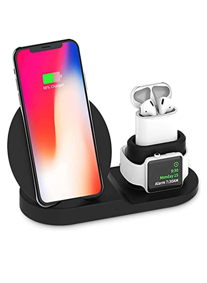 3 in 1 Wireless Charging Station Fast Dock For Qi Charger Compatible for iPhone11/Pro/X/XS/XR/Xs Max/8/8 Plus Apple Watch Series 5/4/3/2/1