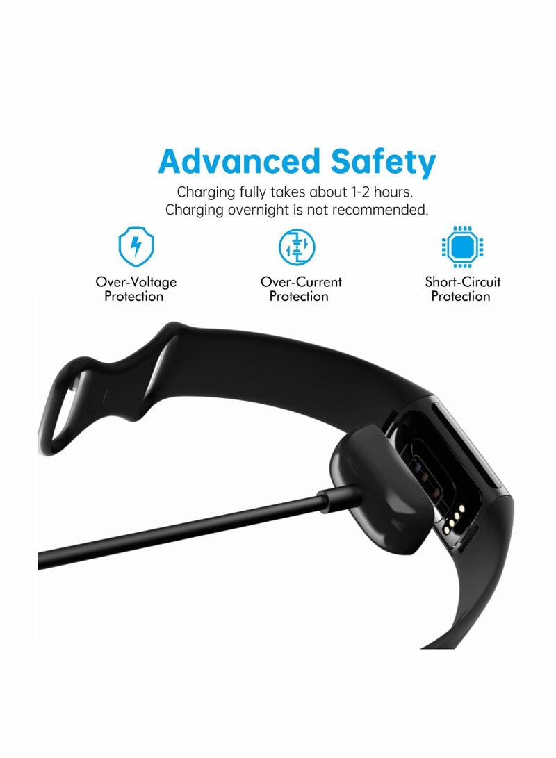 Charger Cable for Fitbit Charge 5 / Luxe, 2 Pack Upgraded Strong Magnetic Charging with Reset Button Replacement Luxe & 5, Black Cord Accessory(39.4