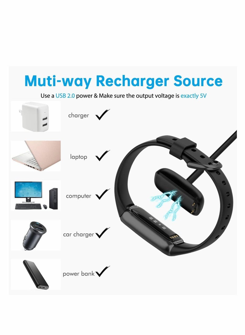 Charger Cable for Fitbit Charge 5 / Luxe, 2 Pack Upgraded Strong Magnetic Charging with Reset Button Replacement Luxe & 5, Black Cord Accessory(39.4