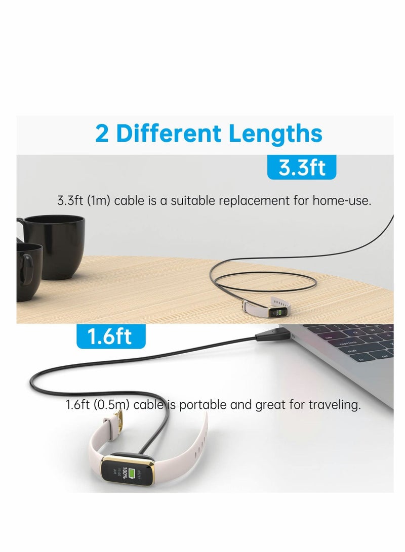Charger Cable for Fitbit Charge 5 / Luxe, 2 Pack Upgraded Strong Magnetic Charging with Reset Button Replacement Luxe & 5, Black Cord Accessory(39.4