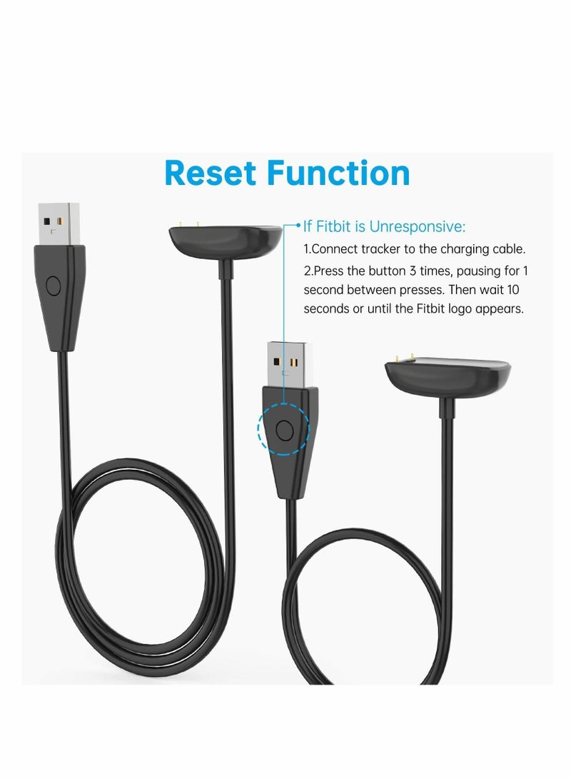 Charger Cable for Fitbit Charge 5 / Luxe, 2 Pack Upgraded Strong Magnetic Charging with Reset Button Replacement Luxe & 5, Black Cord Accessory(39.4