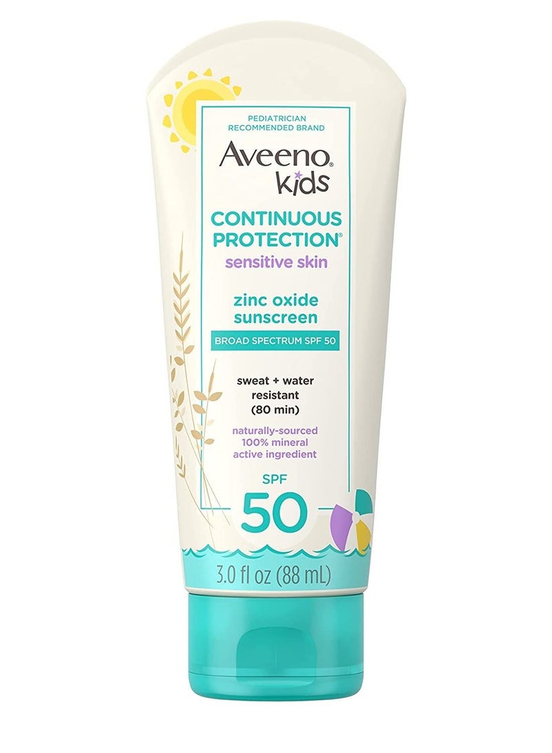 Aveeno Kids Continuous Protection Zinc Oxide Mineral Sunscreen Lotion for Children's Sensitive Skin 88ml
