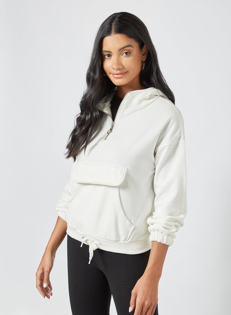 Half-Zip Hoodie Ecru