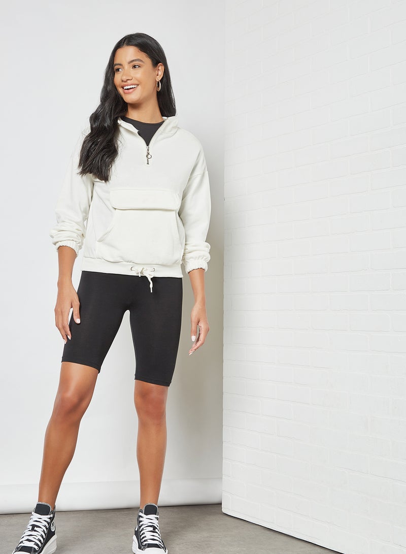 Half-Zip Hoodie Ecru
