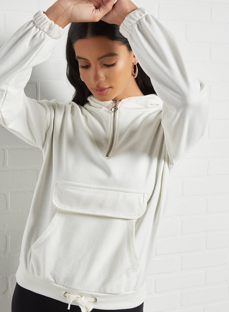 Half-Zip Hoodie Ecru