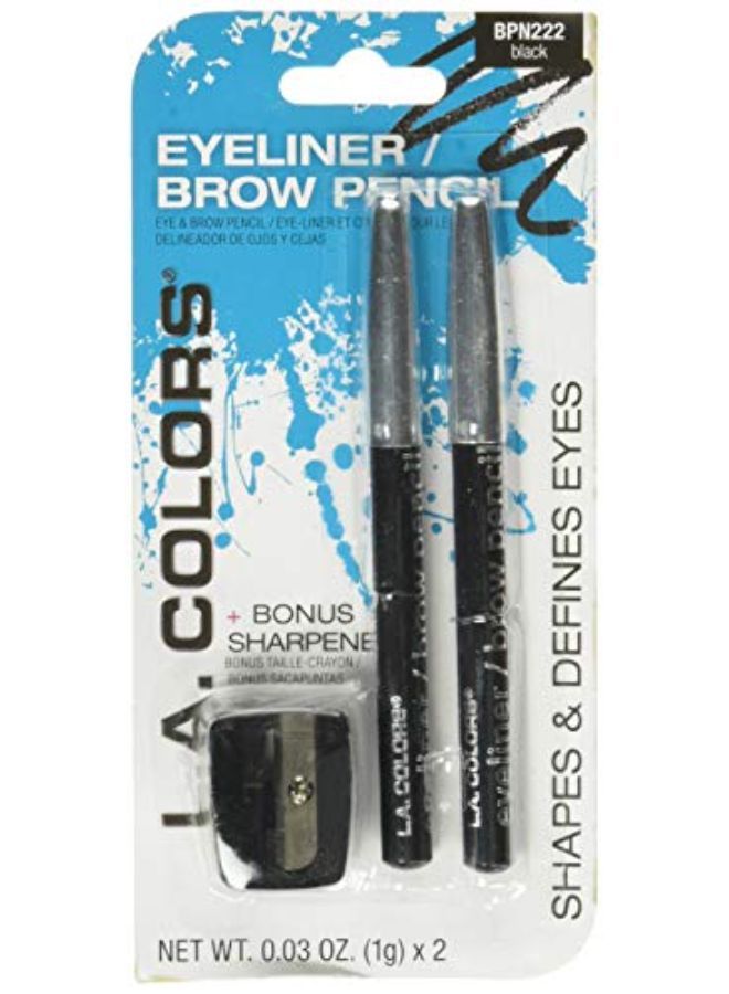 2-Piece Eyeliner/Brow Pencil With Sharpener, Black, 0.03 Ounce, Cbpn222