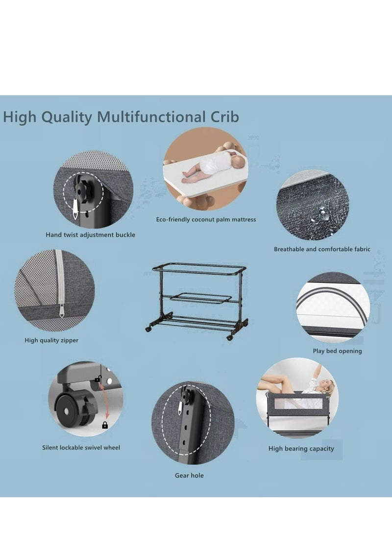 COOLBABY 5 in 1 cradle rocking chair co-sleeping portable bed, crib, cradle bed, game bed, foldable travel cot, with mosquito net and mattress