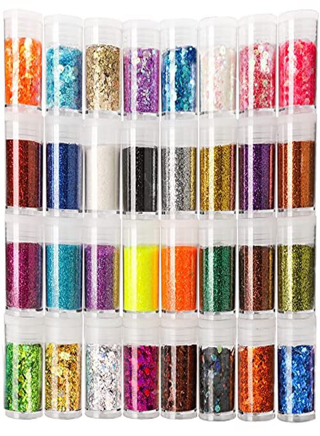 Glitter, Fine Glitters And Holographic Chunky Glitters,Glitter For Nails, Glitter Slime, Assorted Glitter, Festival Glitter For Nail Face Hair Body , Glitter For Resin Tumblers, 16+16Pcs