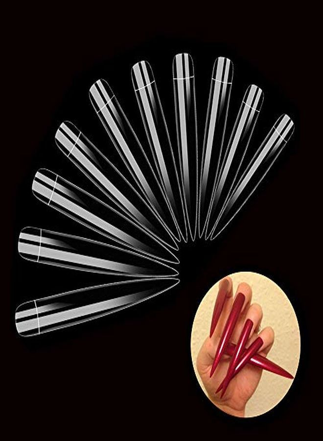 Stiletto False Nail Clear Extra Long Sharp Nail Art Tips 12 Sizes 120 Pcs Acrylic Fake Nail (Clear Long Nail)