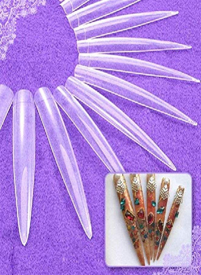 Stiletto False Nail Clear Extra Long Sharp Nail Art Tips 12 Sizes 120 Pcs Acrylic Fake Nail (Clear Long Nail)