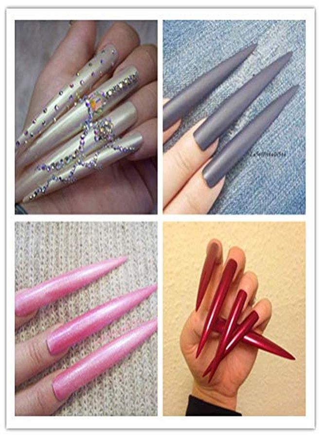 Stiletto False Nail Clear Extra Long Sharp Nail Art Tips 12 Sizes 120 Pcs Acrylic Fake Nail (Clear Long Nail)