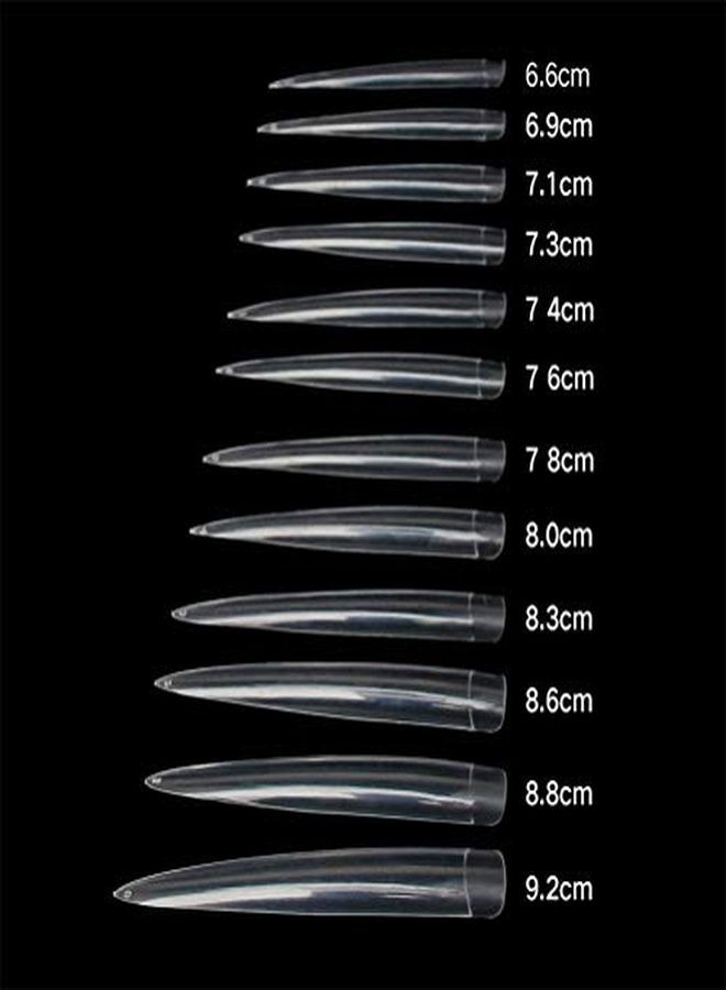 Stiletto False Nail Clear Extra Long Sharp Nail Art Tips 12 Sizes 120 Pcs Acrylic Fake Nail (Clear Long Nail)