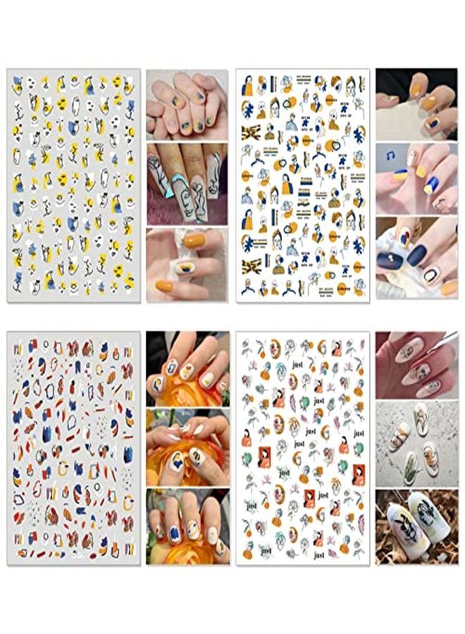 12 Sheets Abstract Nail Art Stickers Modern Minimalist Art Graffiti Nail Decals SelfAdhesive Lady Face Simple Design Impress Color Nail Decoration For Women