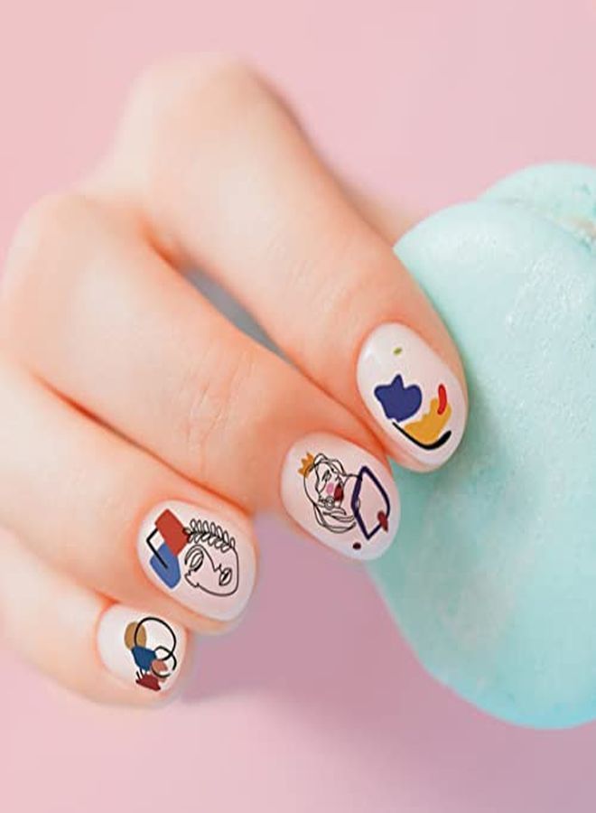 12 Sheets Abstract Nail Art Stickers Modern Minimalist Art Graffiti Nail Decals SelfAdhesive Lady Face Simple Design Impress Color Nail Decoration For Women