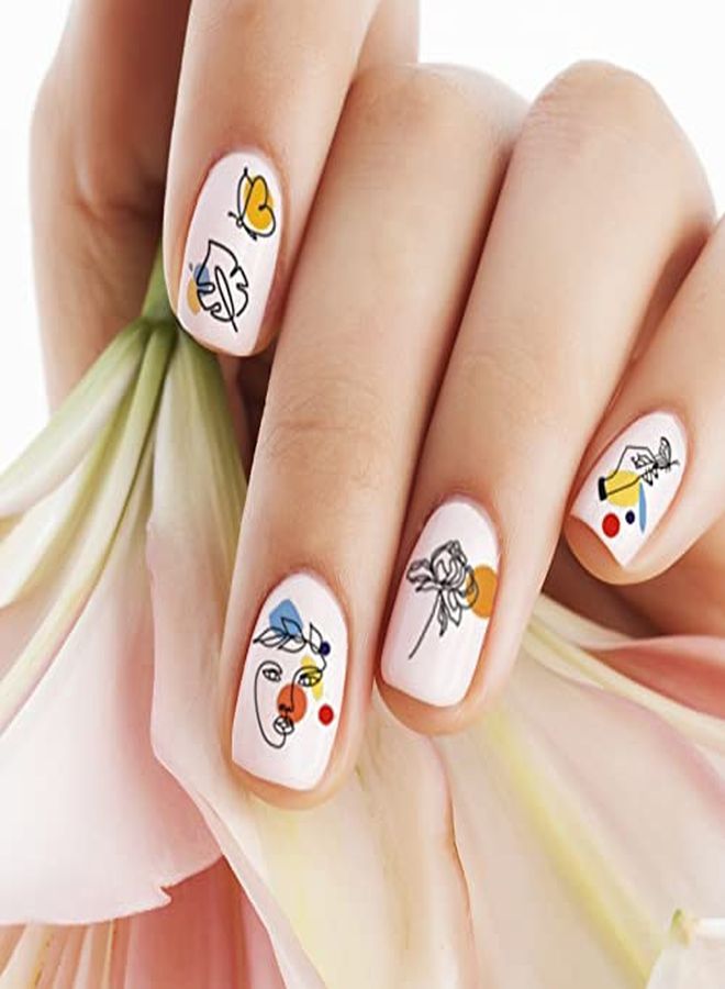12 Sheets Abstract Nail Art Stickers Modern Minimalist Art Graffiti Nail Decals SelfAdhesive Lady Face Simple Design Impress Color Nail Decoration For Women