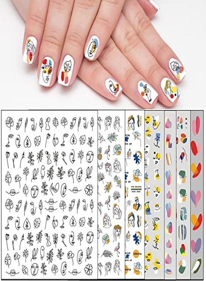 12 Sheets Abstract Nail Art Stickers Modern Minimalist Art Graffiti Nail Decals SelfAdhesive Lady Face Simple Design Impress Color Nail Decoration For Women