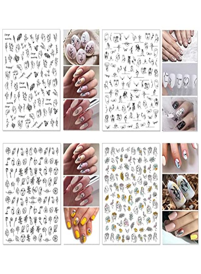 12 Sheets Abstract Nail Art Stickers Modern Minimalist Art Graffiti Nail Decals SelfAdhesive Lady Face Simple Design Impress Color Nail Decoration For Women