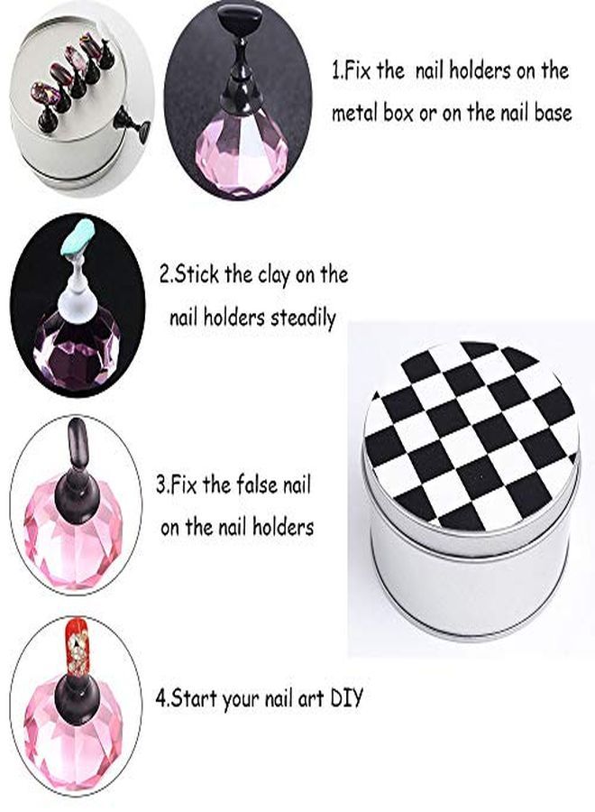 1 Set Nail Art Holder Practice Stand For Nail Art Display, Magnetic Nail Stand Tips Holders Crystal Holder Chessboard Fingernail Diy Training Practice Display Stand(Pink)