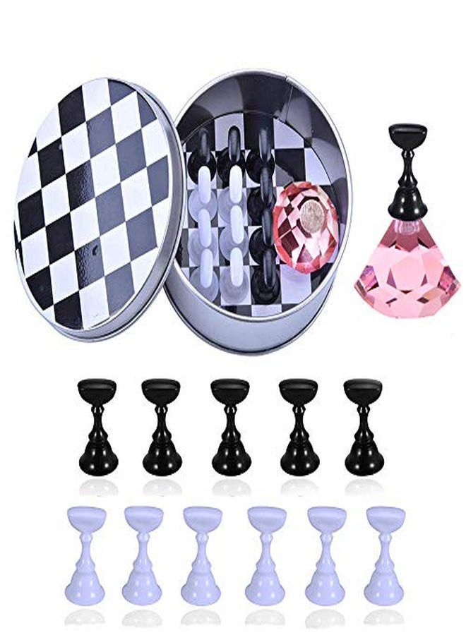 1 Set Nail Art Holder Practice Stand For Nail Art Display, Magnetic Nail Stand Tips Holders Crystal Holder Chessboard Fingernail Diy Training Practice Display Stand(Pink)