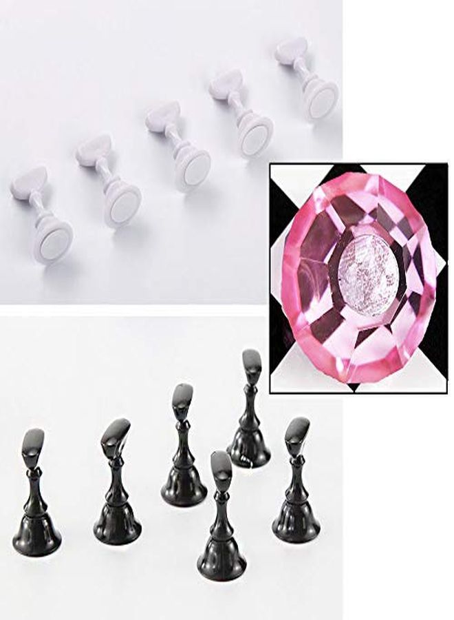 1 Set Nail Art Holder Practice Stand For Nail Art Display, Magnetic Nail Stand Tips Holders Crystal Holder Chessboard Fingernail Diy Training Practice Display Stand(Pink)