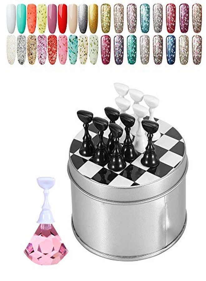 1 Set Nail Art Holder Practice Stand For Nail Art Display, Magnetic Nail Stand Tips Holders Crystal Holder Chessboard Fingernail Diy Training Practice Display Stand(Pink)