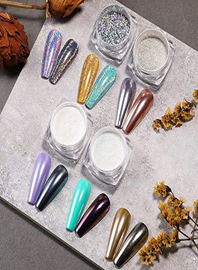 Chrome Powdermetallic Mirror Pearl Holographic Pigment Powder Manicure Nail Art Decoration Sets